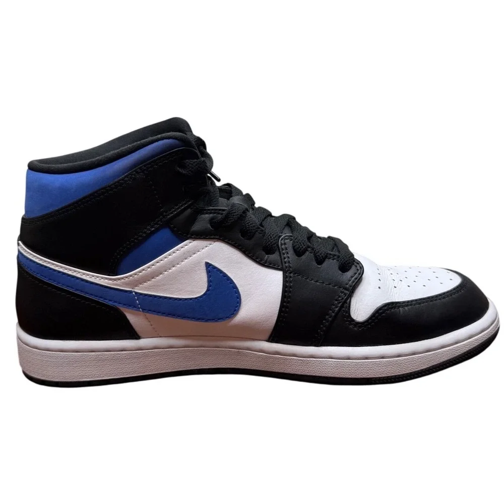 Air Jordan 1 Mid Signal Blue Black White Sneakers 554724-140 Mens Size 10